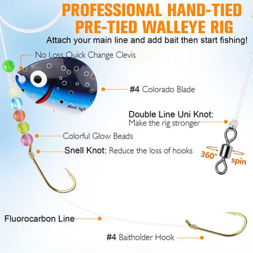 Dovesun Walleye Rig with smile blades and glow beads