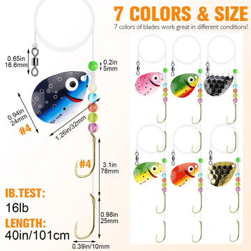 Red treble hook and color blades on walleye rig