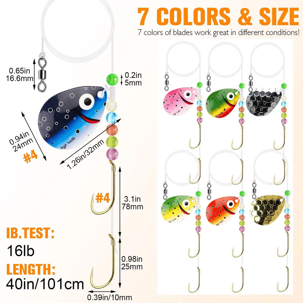 Red treble hook and color blades on walleye rig