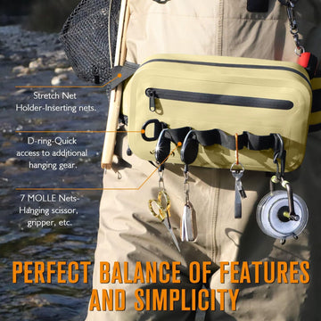 MOLLE net, D-ring and stretch net holder on the fanny pack