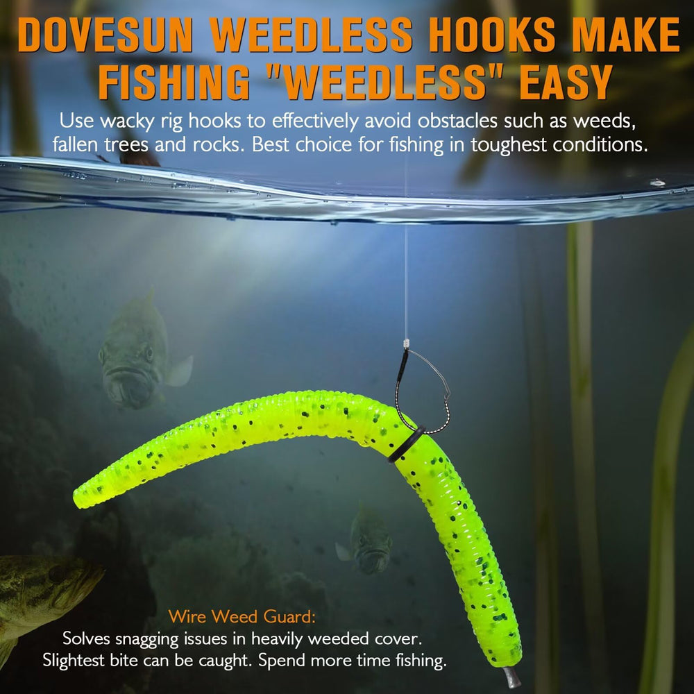 Close-up view of Dovesun weedless wacky rig hook size 1-0
