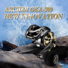 DOVIELLO GKA300 reel side view showing ergonomic design.