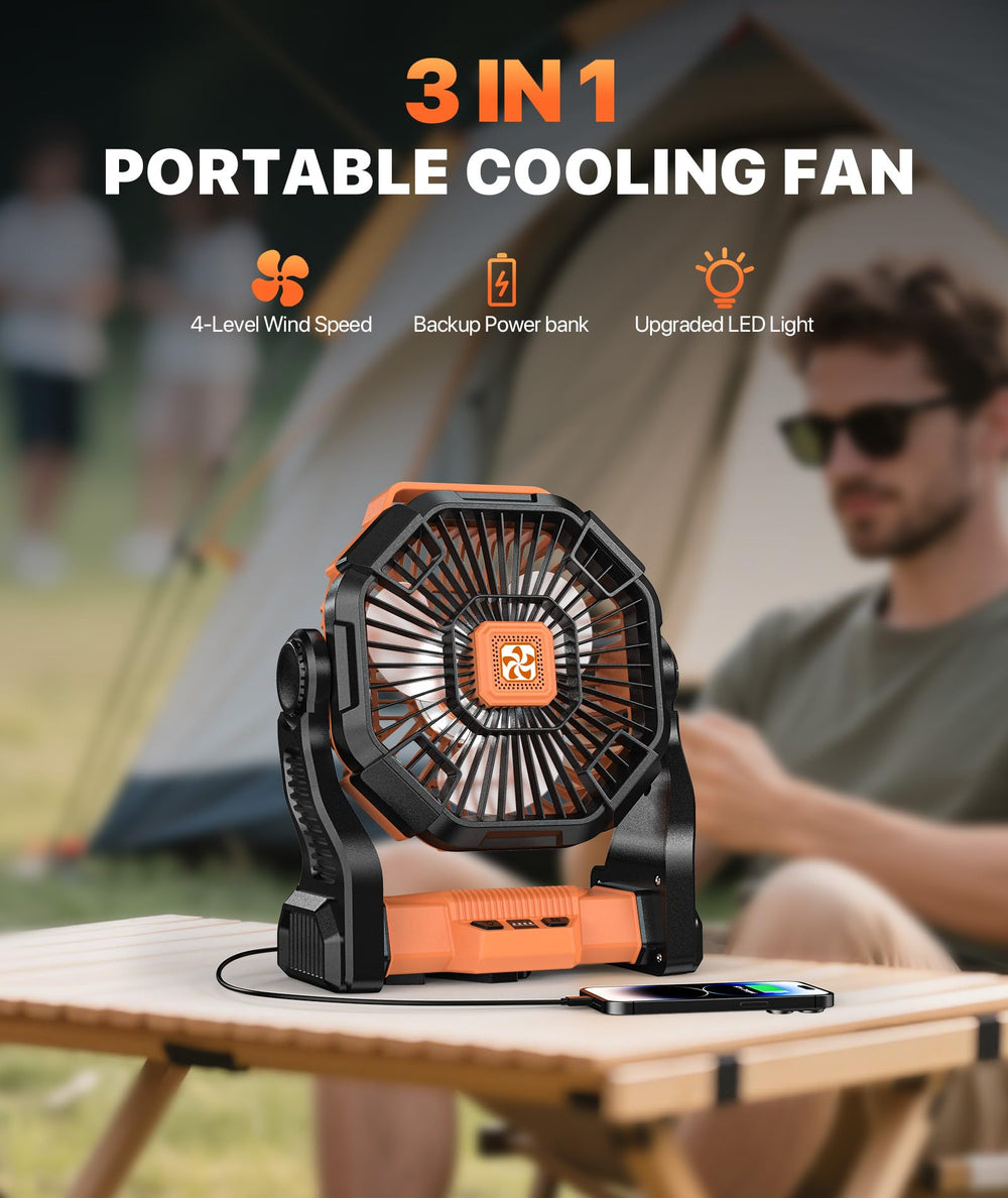 Doviluxe camping fan LED lantern emits soft light for night activities