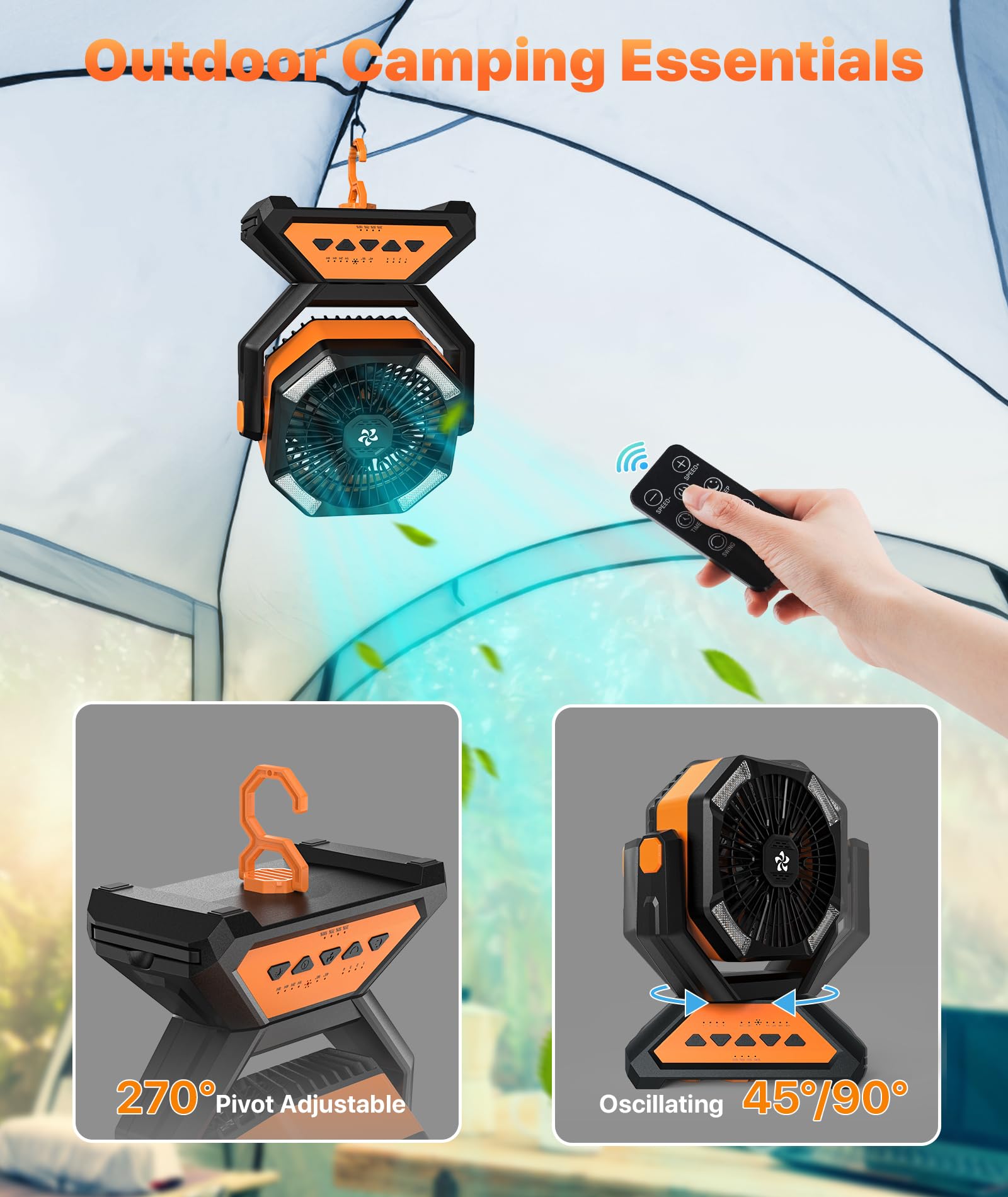 Doviluxe camping fan quiet powerful wind for tents.
