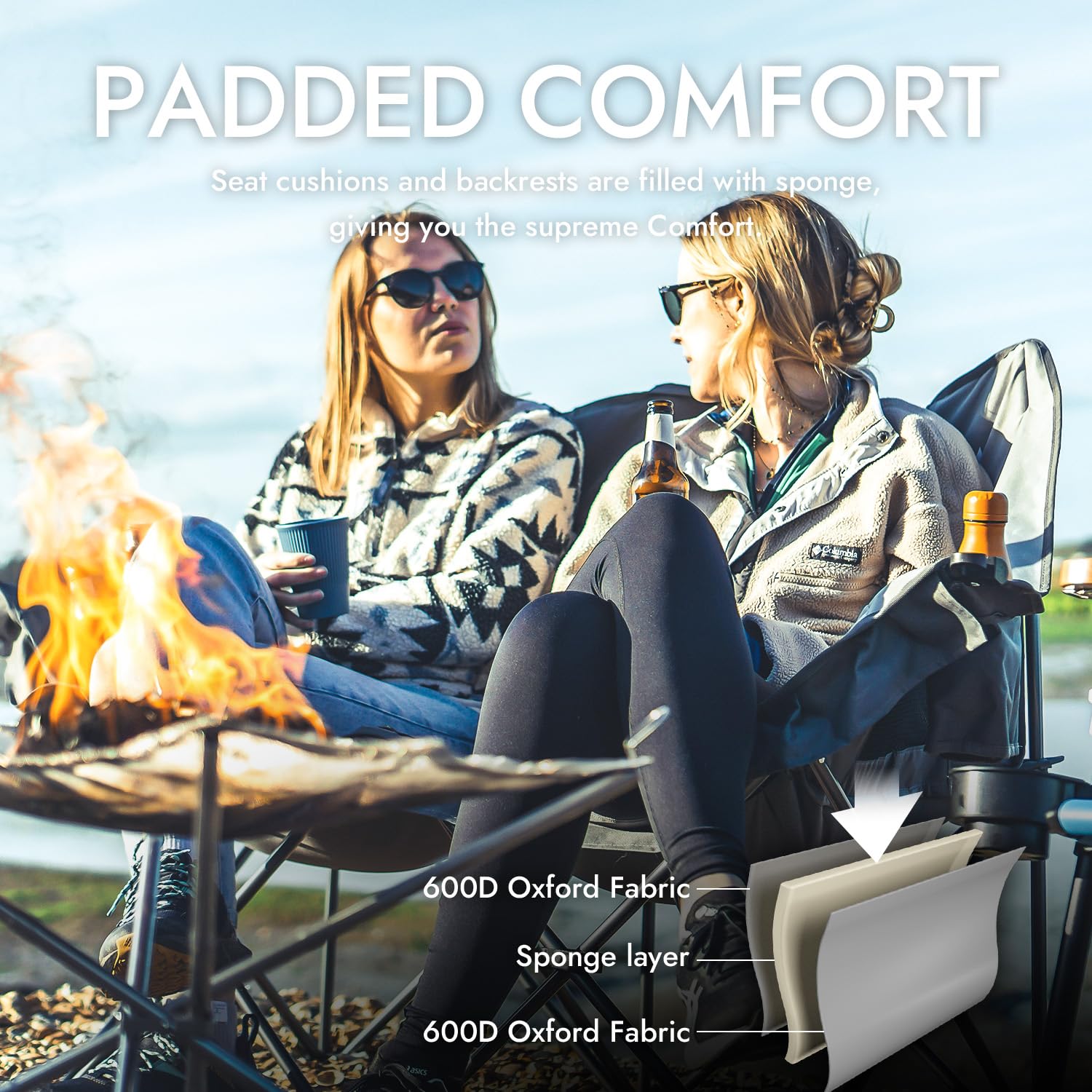 Dowinx double camping chair mesh back pocket for snacks and magazines.