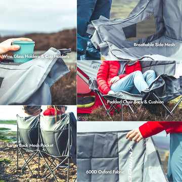 Dowinx in-use setup at beach or campsite with two cup holders for two adults.