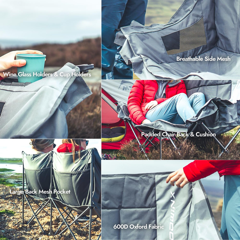Dowinx in-use setup at beach or campsite with two cup holders for two adults.