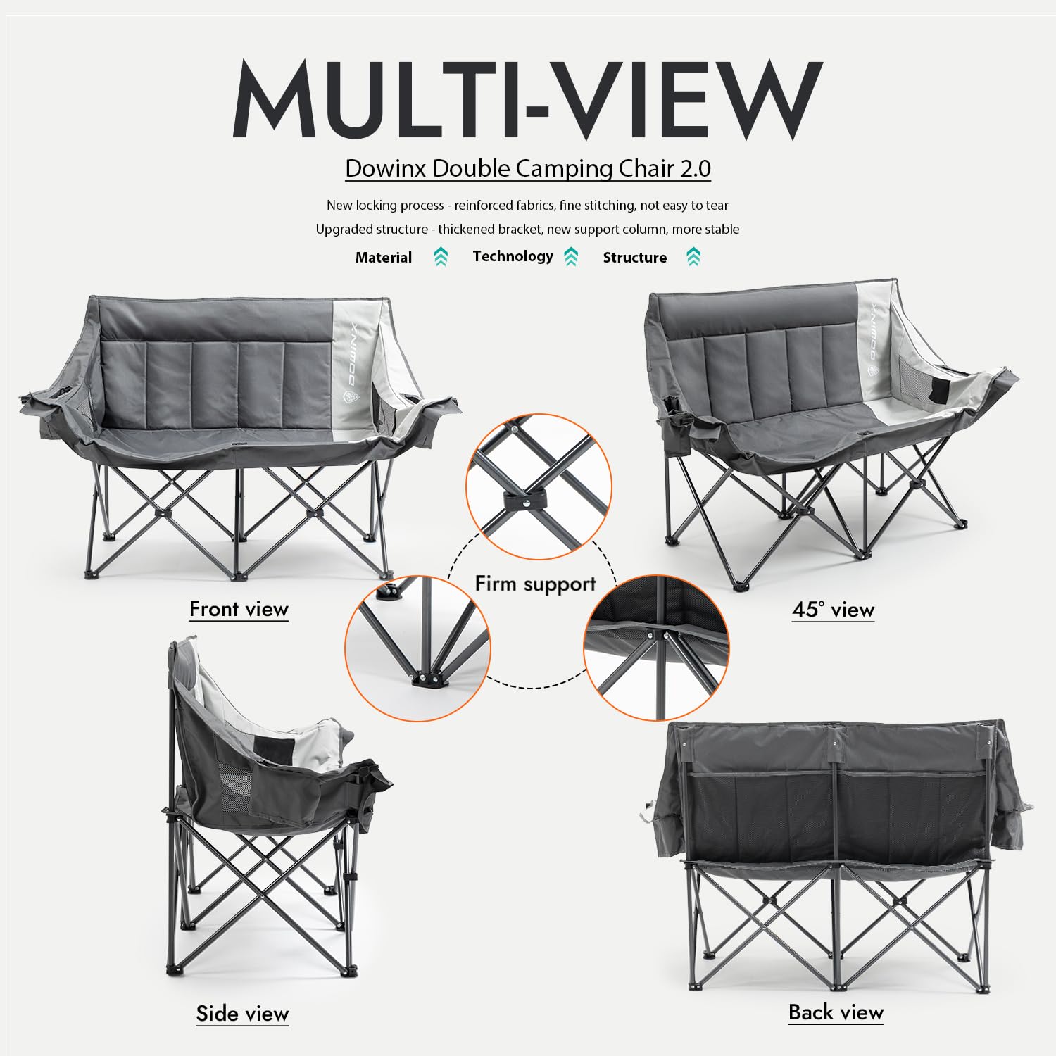 Dowinx double camping chair sturdy steel frame for two adults near the campfire.