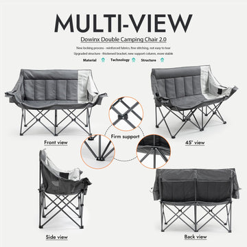 Dowinx double camping chair sturdy steel frame for two adults near the campfire.