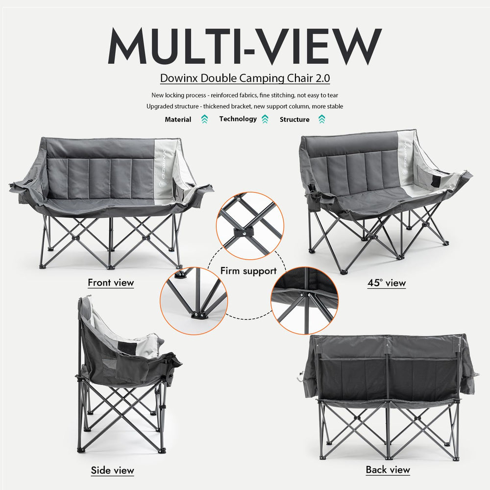 Dowinx double camping chair sturdy steel frame for two adults near the campfire.