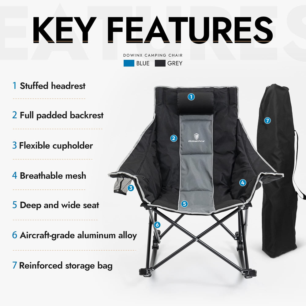 Dowinx rocking chair headrest features neck support for long outdoor sessions