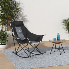 Dowinx rocking chair side pocket shown for convenient storage on camping trips