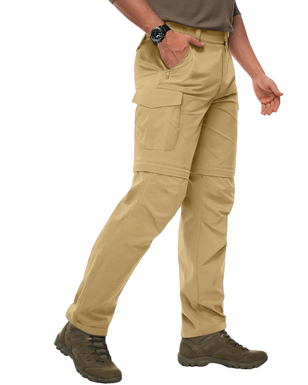 DOWMQ hiking pants with DWR finish beads moisture for light rain adventures