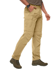 DOWMQ mens hiking pants with DWR finish beads moisture for light rain on trails.