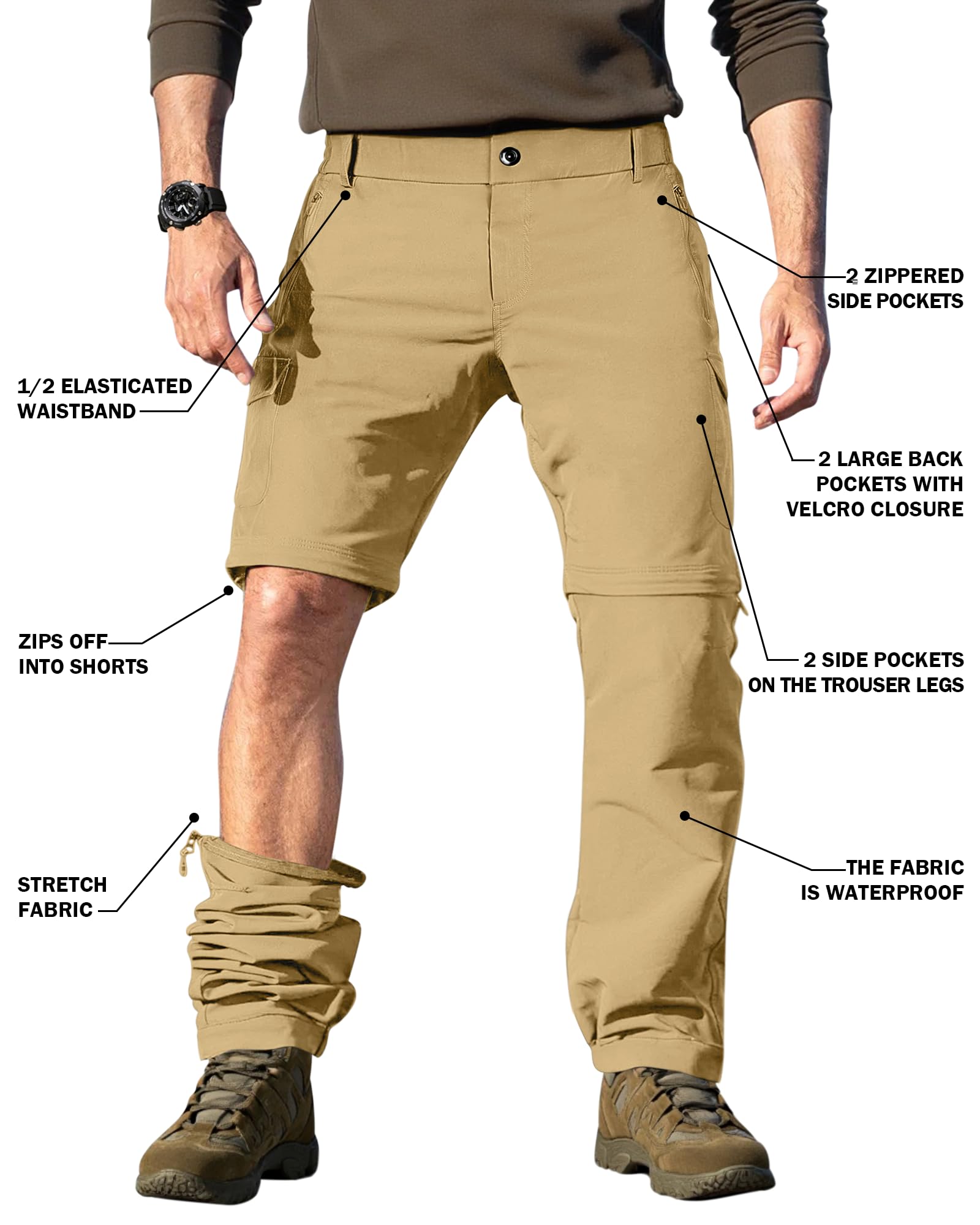 DOWMQ stretch waistband delivers comfortable mobility across rugged terrain