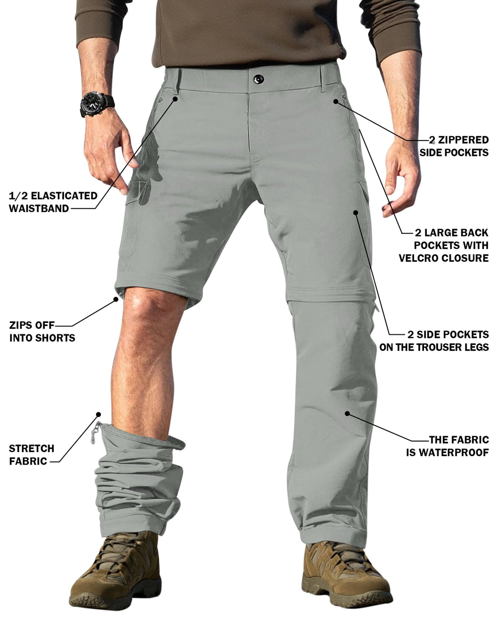 DowMQ mens hiking pants elastic waistband moves with you on rocky terrain