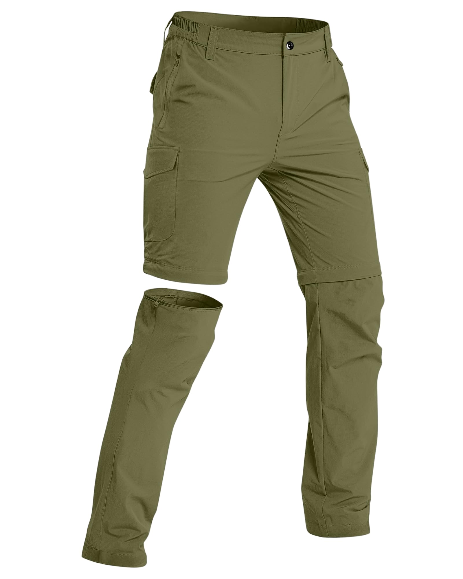 DOWMQ men's hiking pants front view in army green for all-day comfort on the trail
