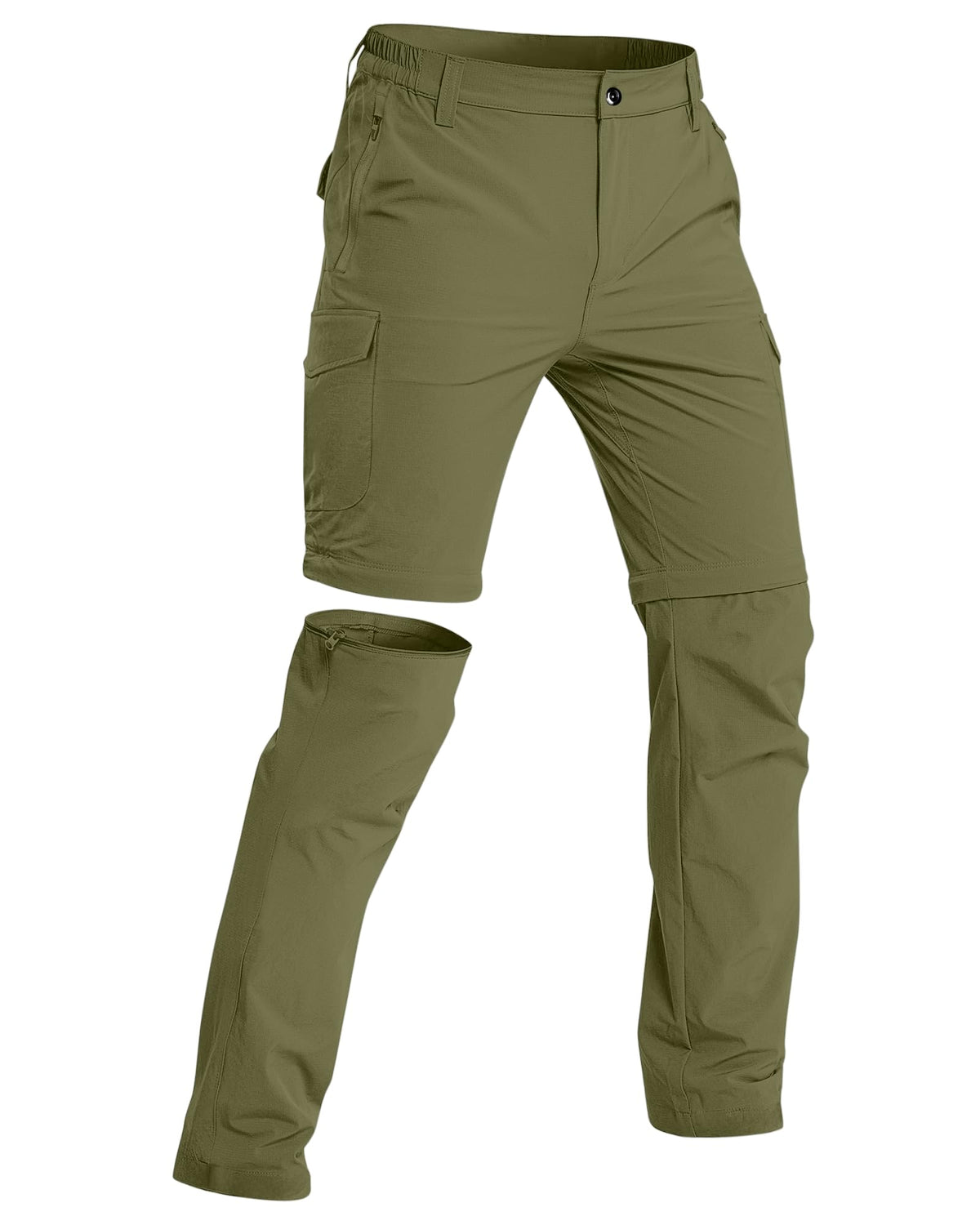 DOWMQ men's hiking pants front view in army green for all-day comfort on the trail