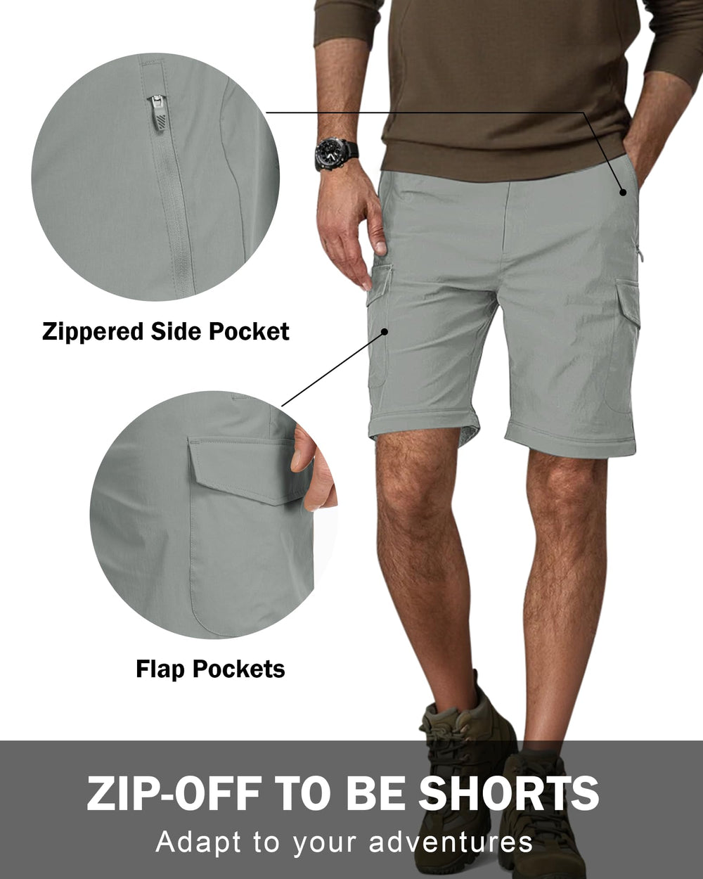DowMQ mens hiking pants six pockets secure gear on rugged ascent