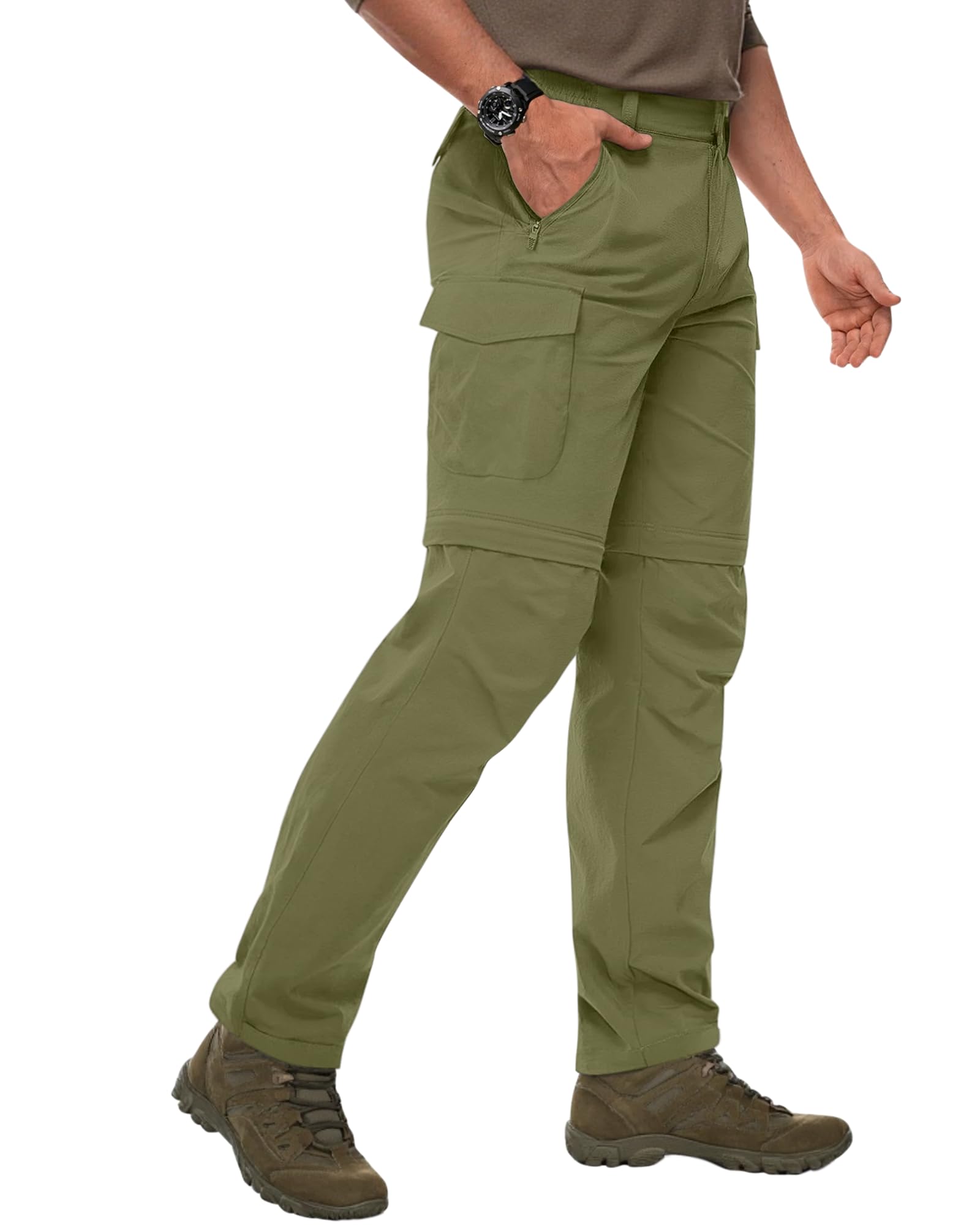 DOWMQ pants shown in zip-off transition for adaptable weather on the trail
