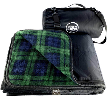 DOWN UNDER OUTDOORS blanket-large-green-check shows outdoor comfort for picnics and bleacher seating