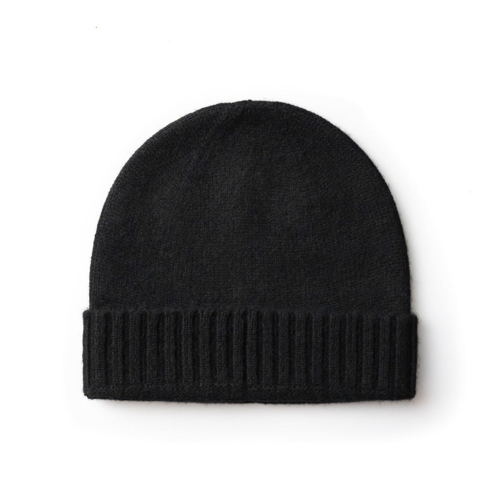 Downholme men's cashmere classic beanie in jet black, ultra-soft warmth for winter days.