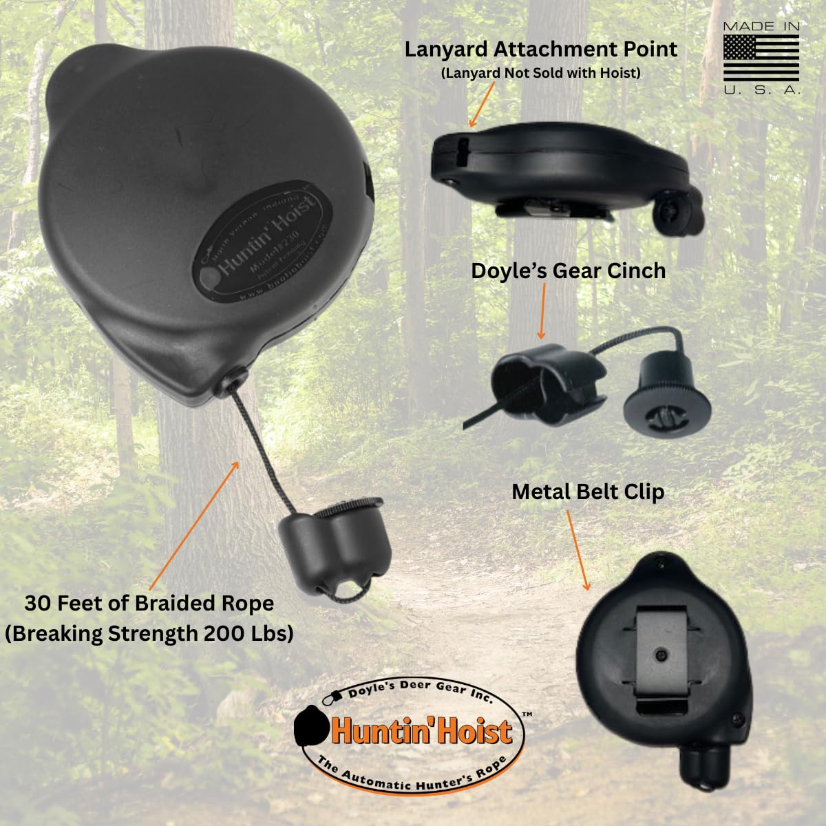 Doyles Deer Gear Huntin Hoist heavy duty clip secures saddle or backpack