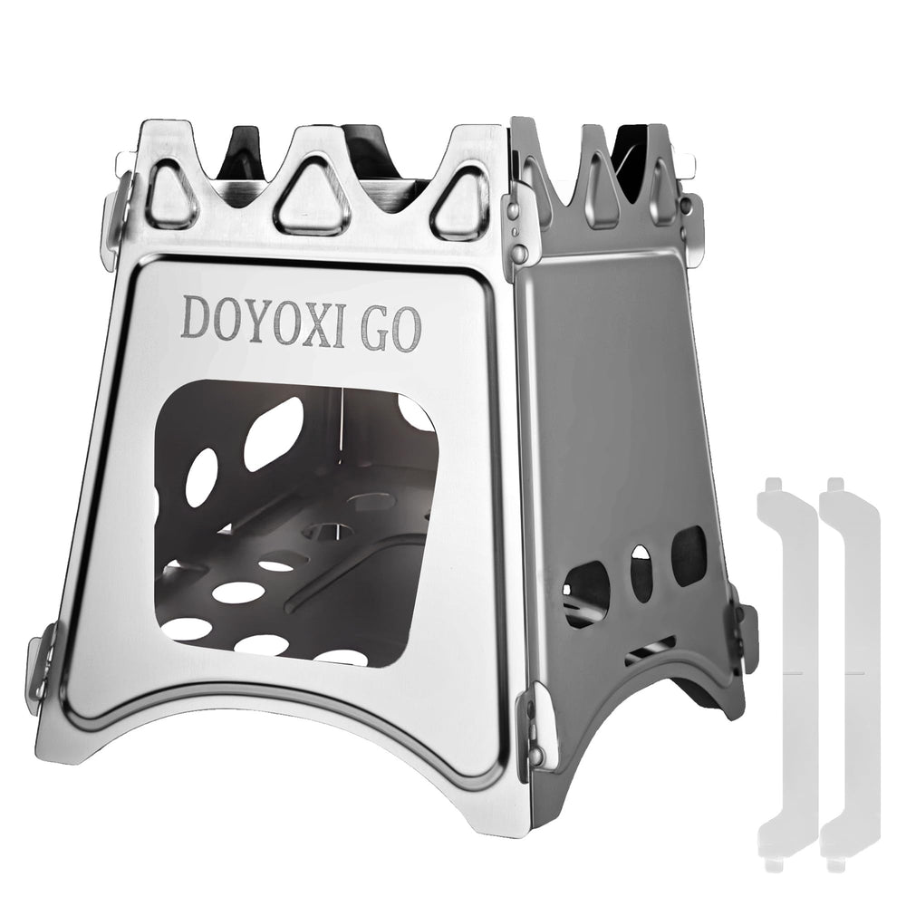 DOYOXIGO folding wood stove demonstrates ultra-compact design for backpacking.