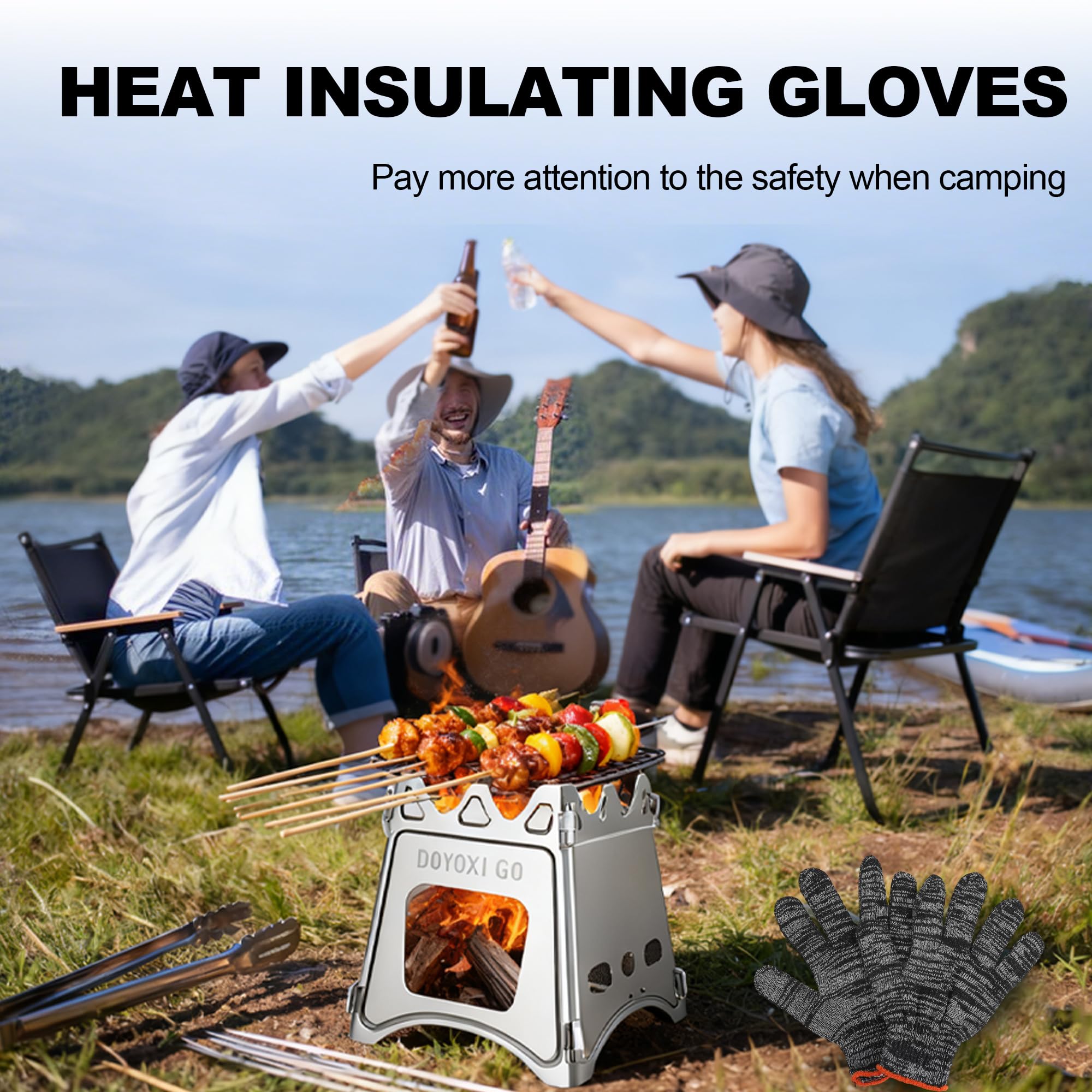 DOYOXIGO stainless steel camping stove ready for rugged outdoor cooking.