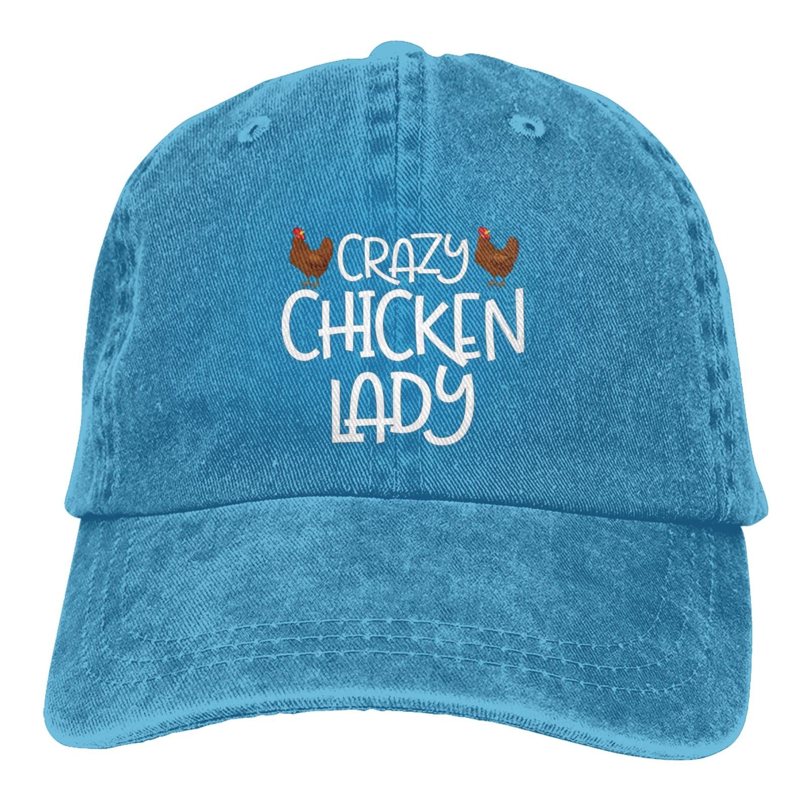 DOZZZY Crazy Chicken Ladys Hat blue worn during outdoor activities like running.