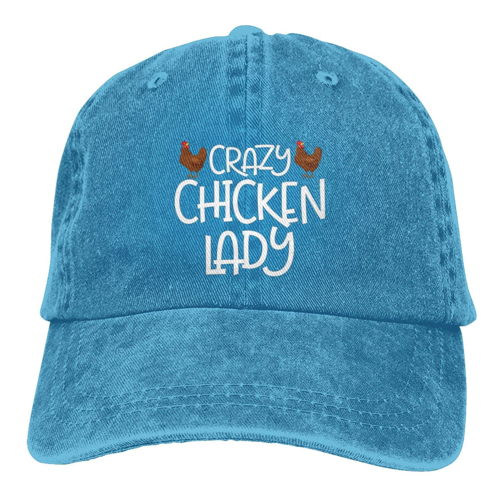 DOZZZY Crazy Chicken Ladys Hat blue worn during outdoor activities like running.
