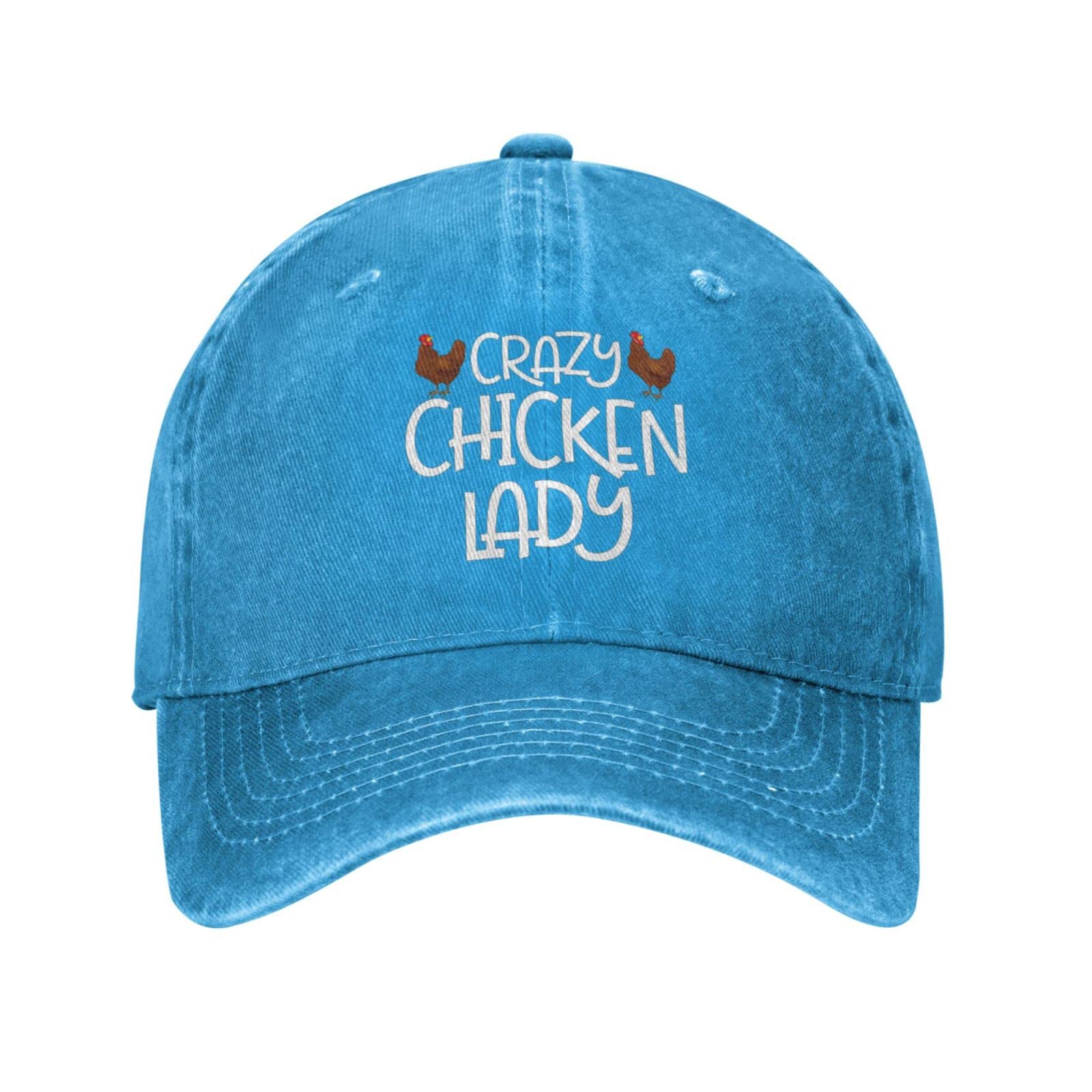 DOZZZY Crazy Chicken Ladys Hat blue side view highlighting breathable fabric.