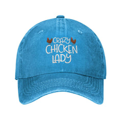 DOZZZY Crazy Chicken Ladys Hat blue side view highlighting breathable fabric.