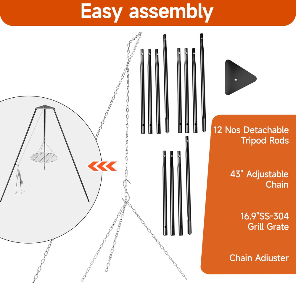 DPZM campfire tripod enables quick setup and easy cleanup after meals