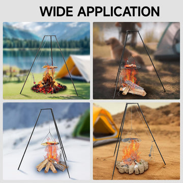 DPZM campfire tripod in action during outdoor cooking scenarios