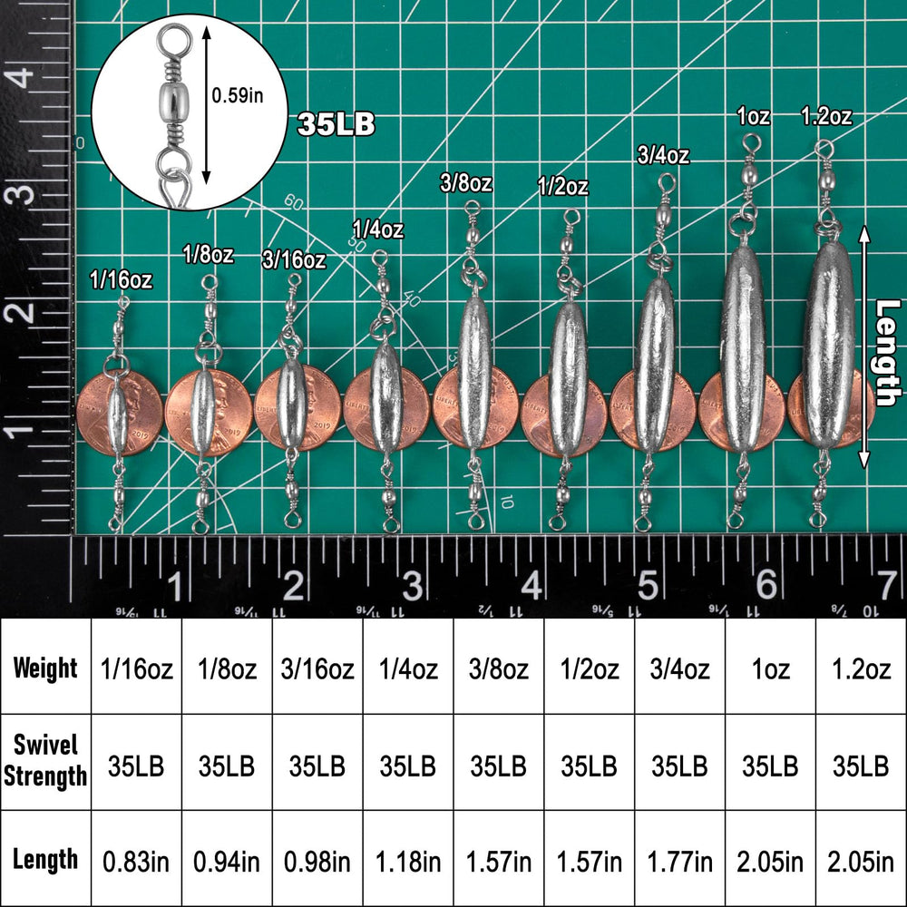Dr.Fish inline trolling sinker 1/8 oz with double swivel