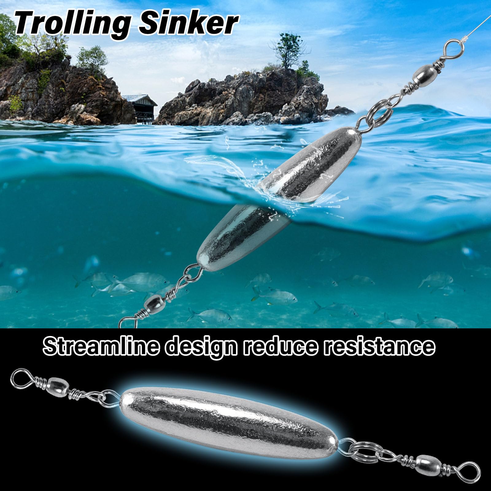 Dr.Fish inline trolling sinker 3/8 oz with double swivel