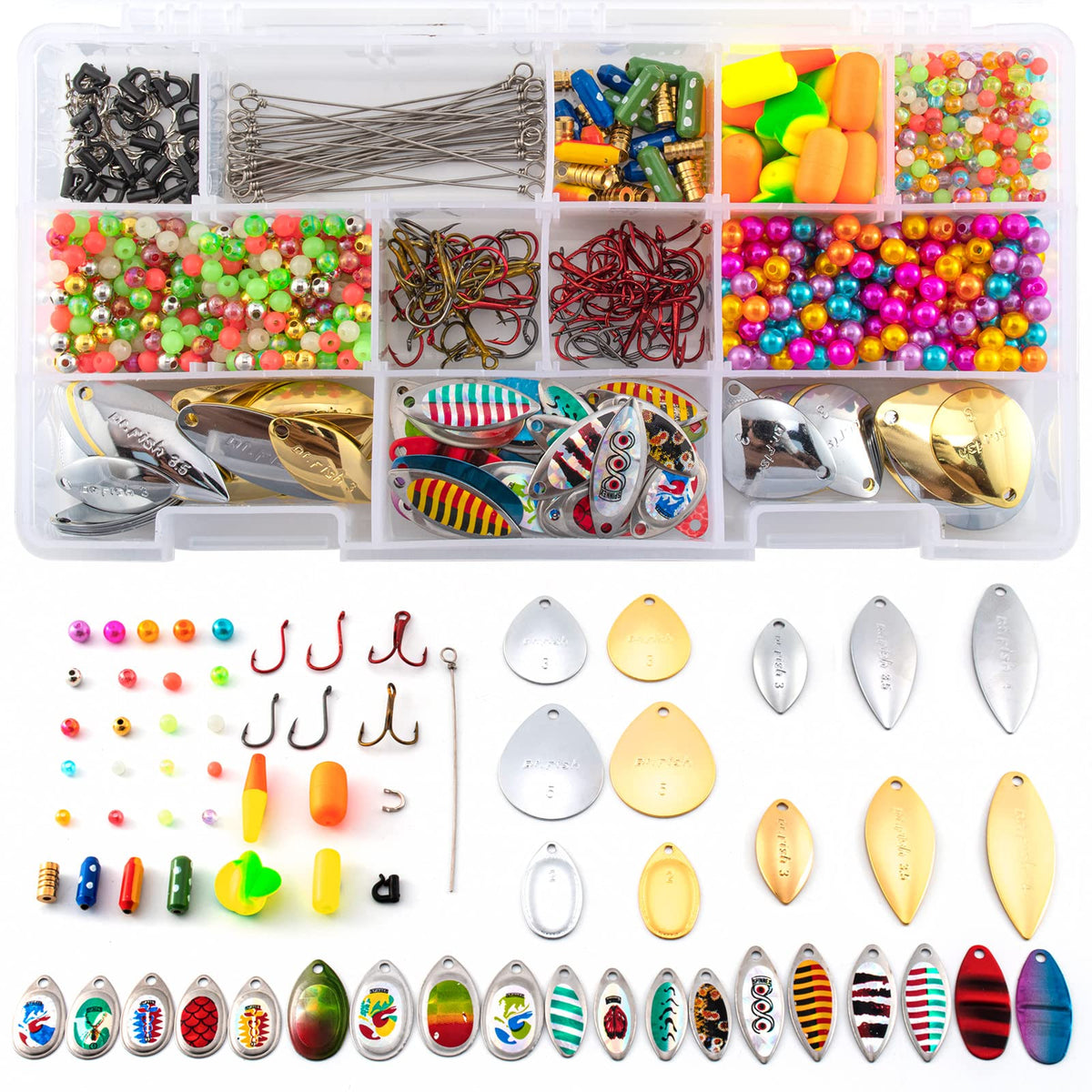 Open Dr.Fish 1310-Piece Spinner Kit tackle box contents