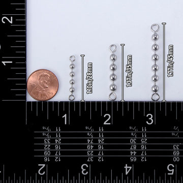 Close-up of bead chain swivels showing round wire end rings