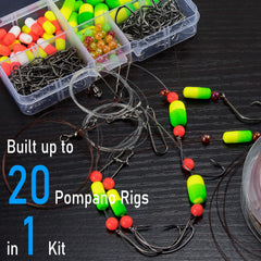 Contents arranged: floats, swivels, snaps, hooks, beads