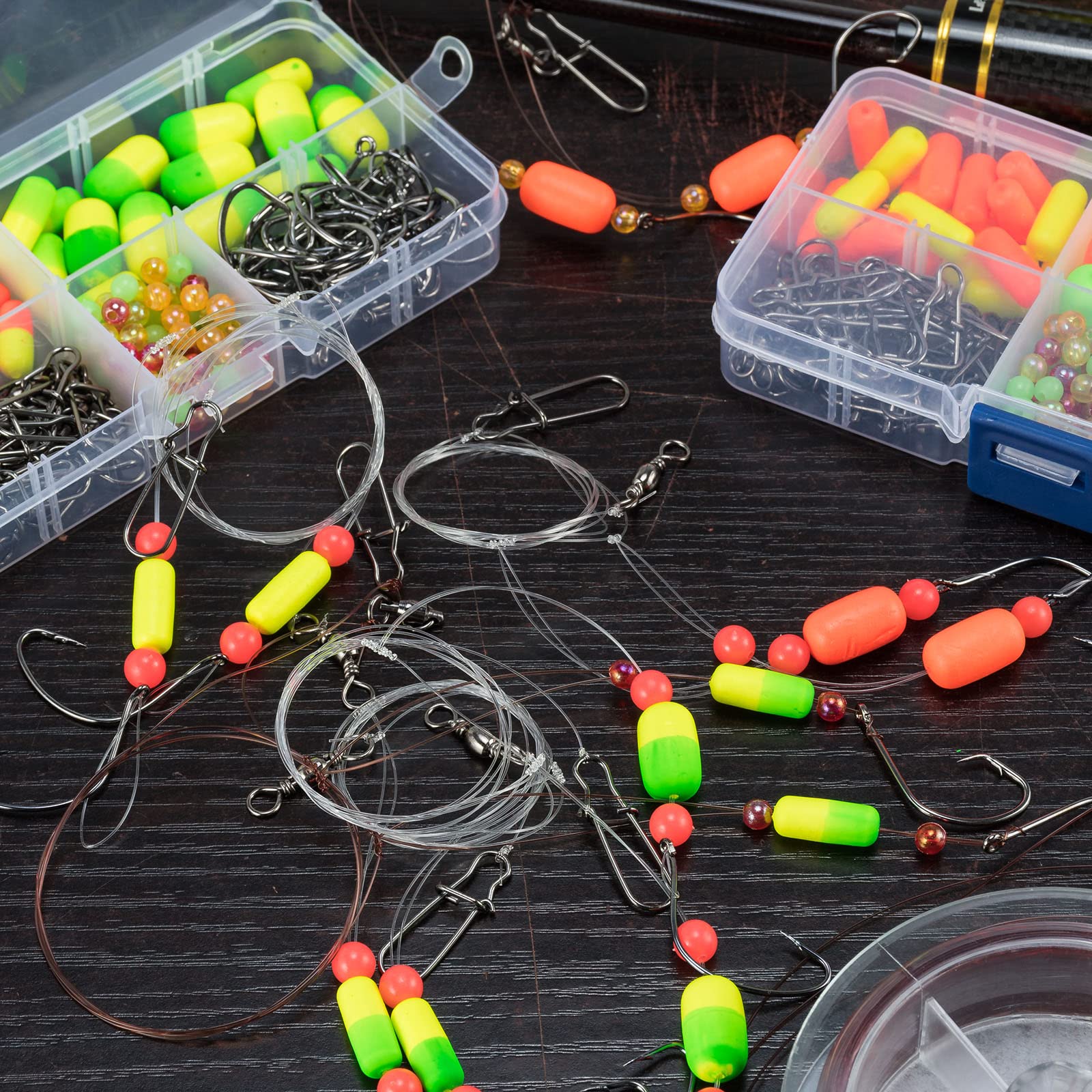 Beads and floats included for rig assembly
