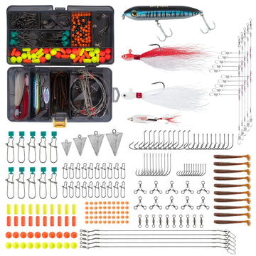 Dr.Fish 269-piece surf fishing kit overview with organized double-layer box for easy field access.