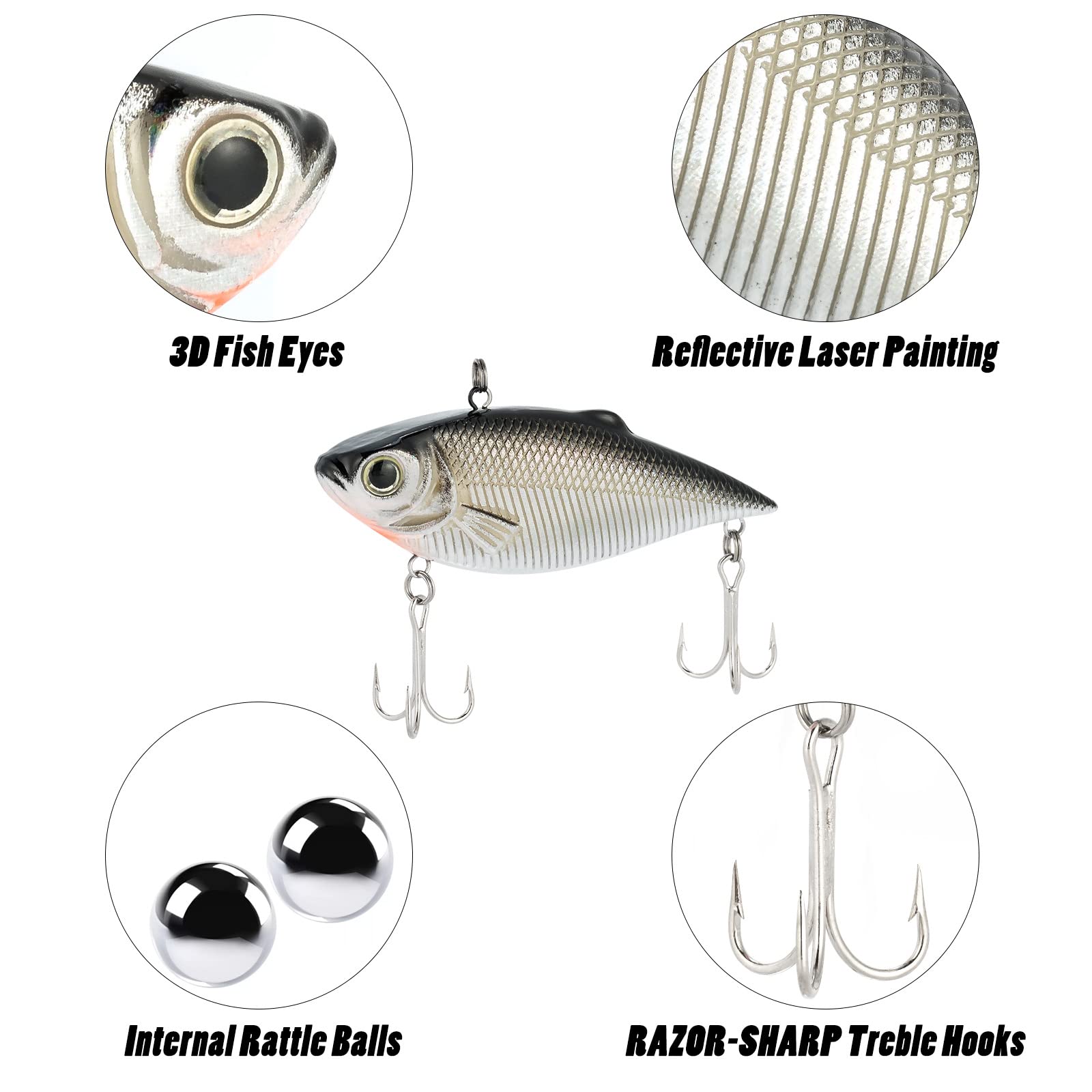 Side view of Dr.Fish lipless crankbait in chrome laser finish