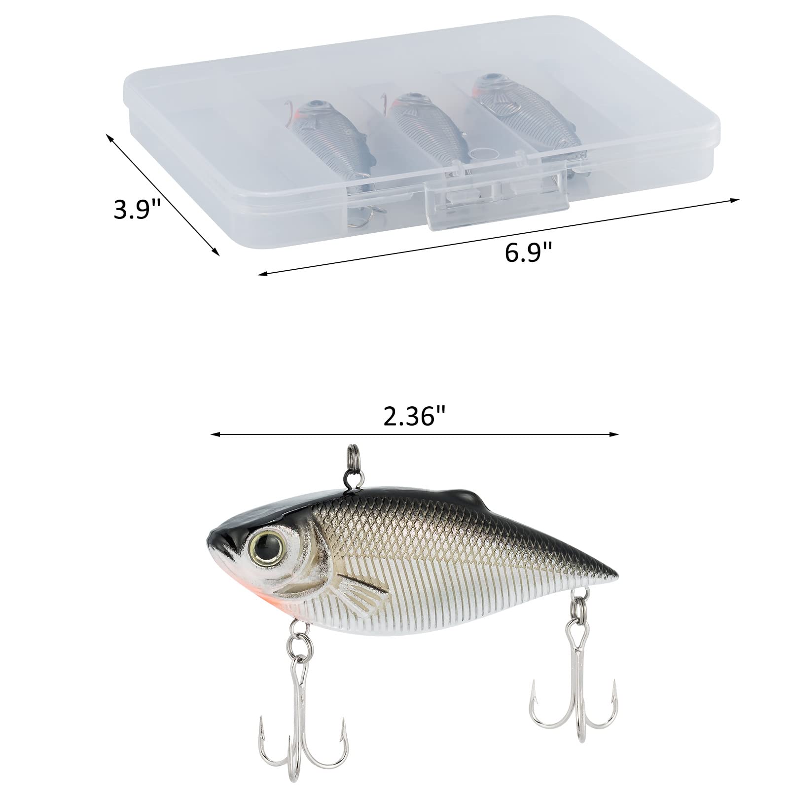 Dr.Fish 3 Pack lipless crankbait with rattle balls and treble hooks