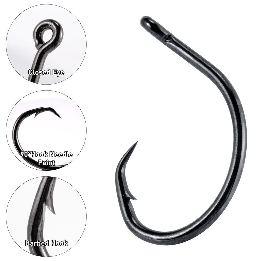Dr.Fish black-nickel finish inline hook stays sharp through rocky drag.