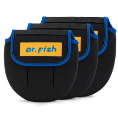 Close-up of Dr.Fish spinning reel cover showing neoprene material
