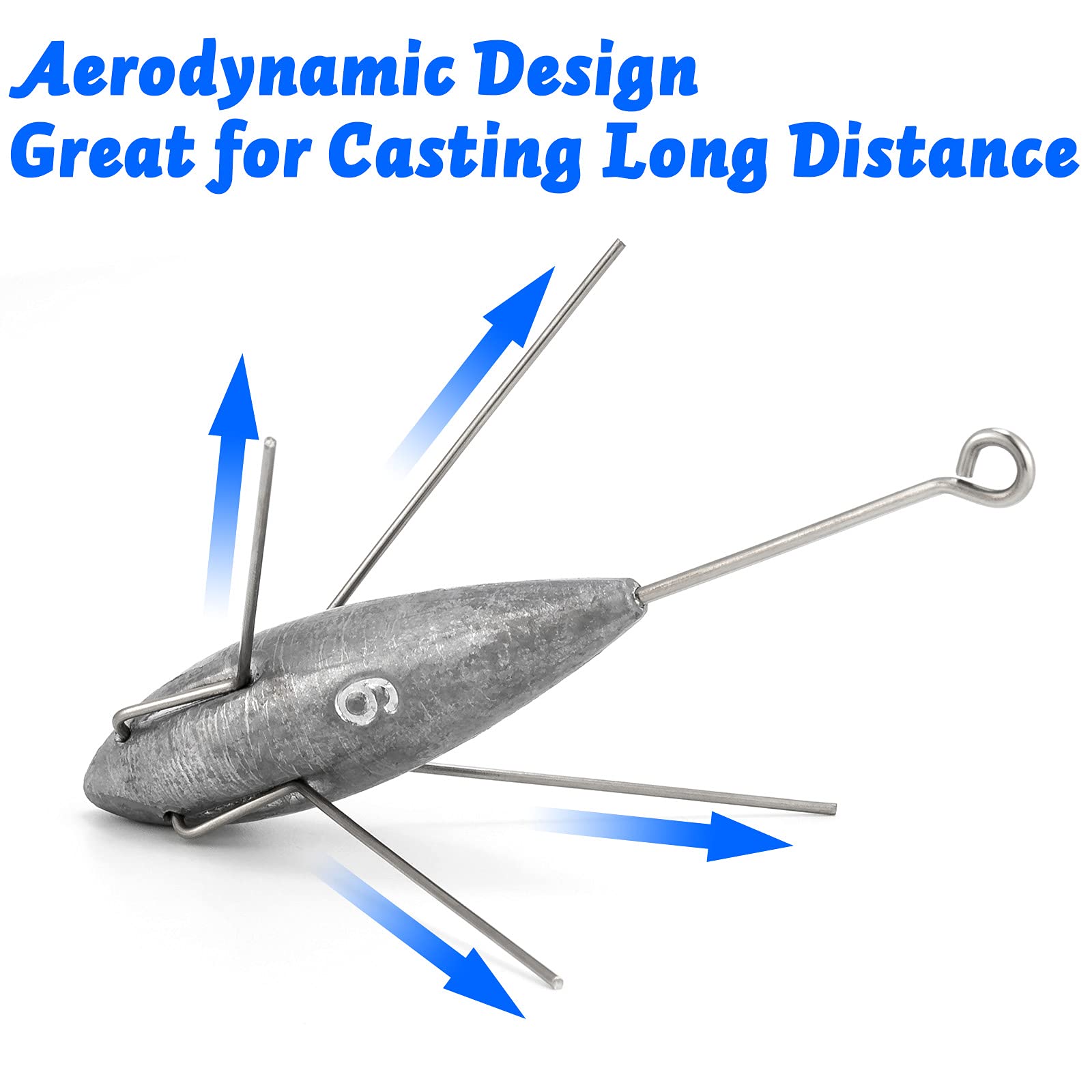 Dr.Fish Sputnik Sinker aerodynamic design aids long distance casting in surf conditions.