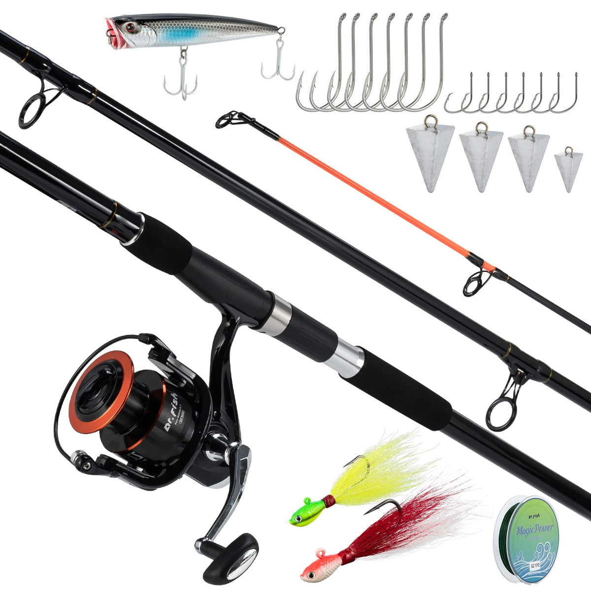 Dr.Fish surf rod and reel combo 12ft ready for long beach casts.