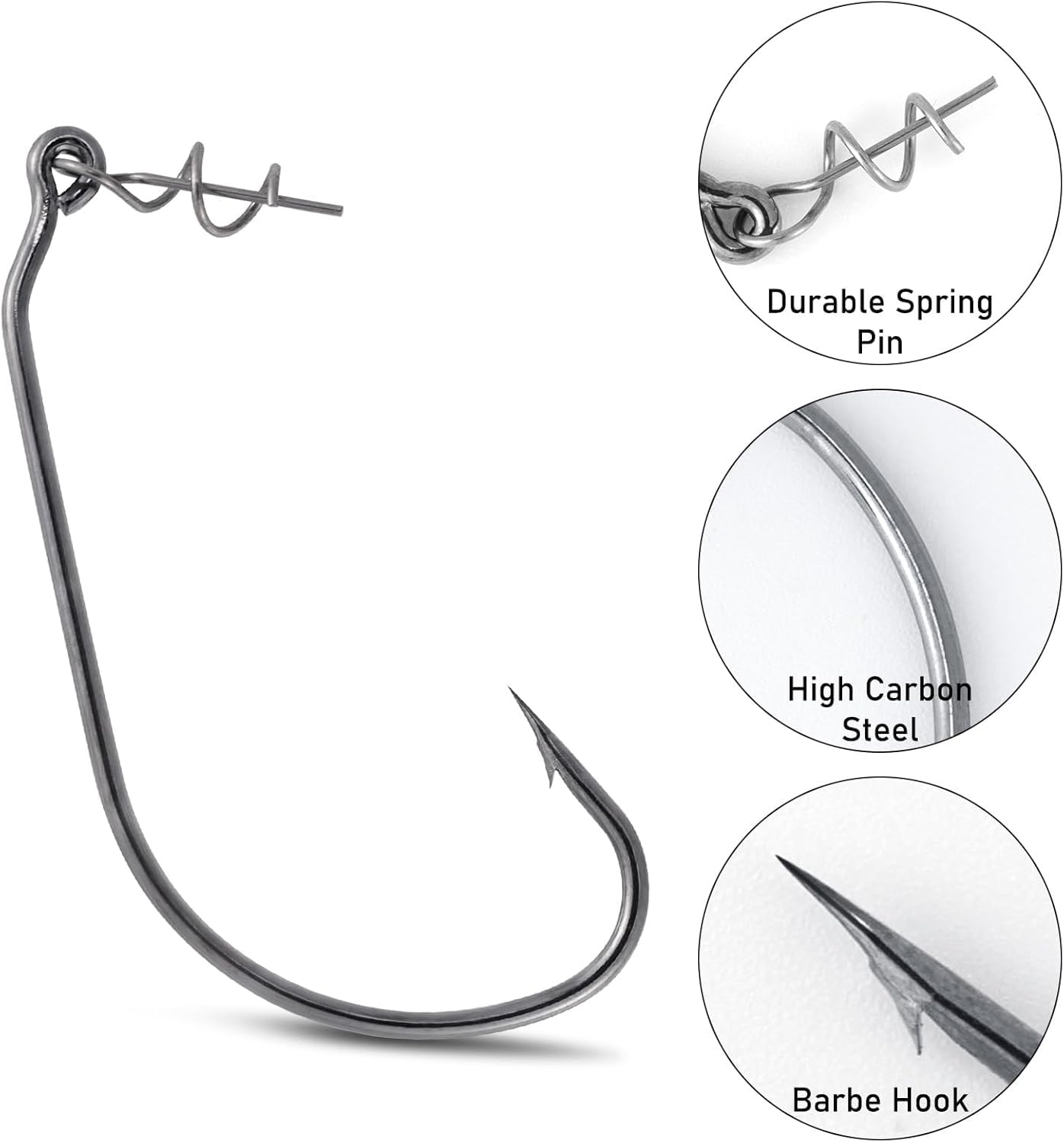 Black high-carbon steel swimbait hook with center pin