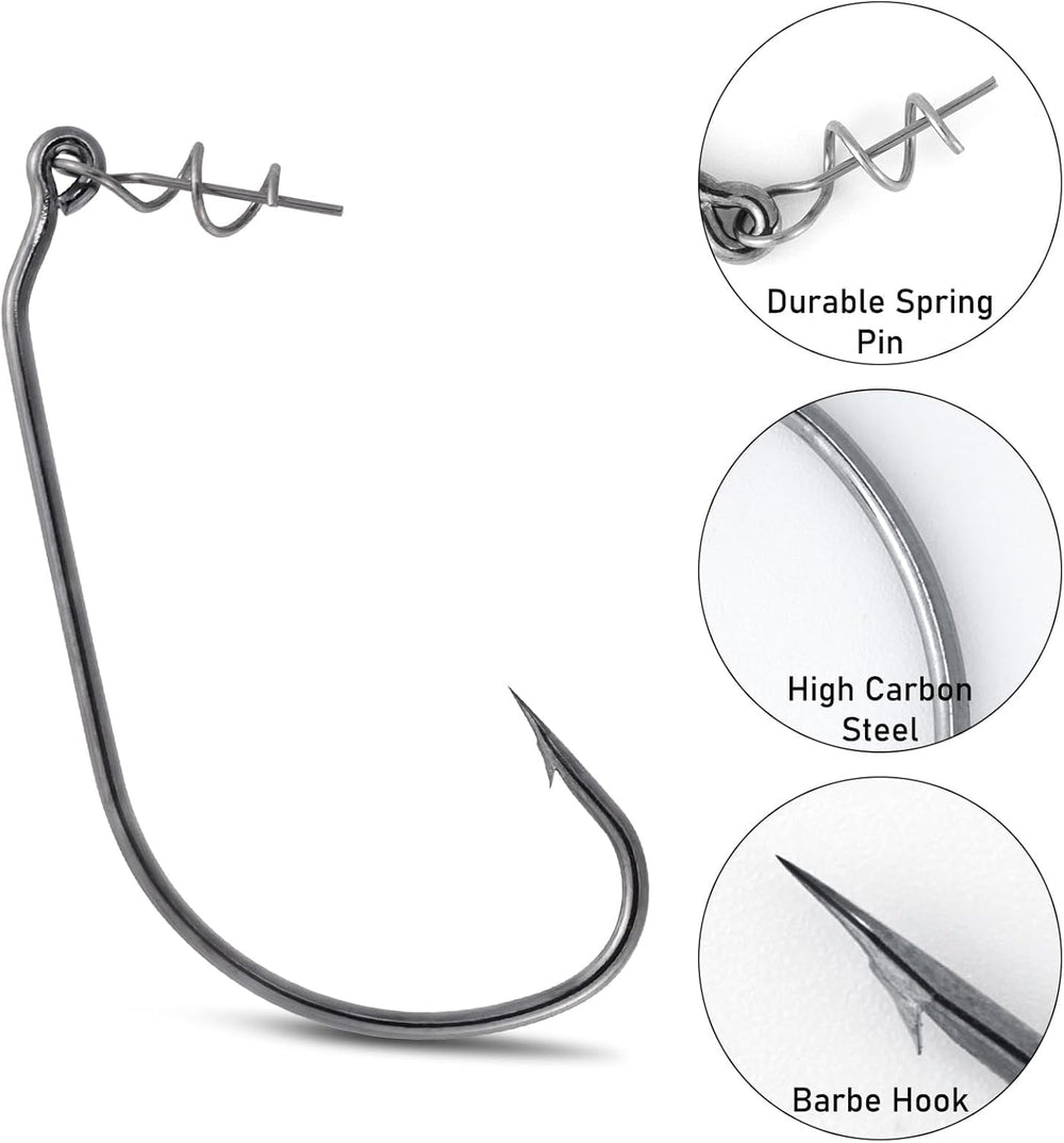 Black high-carbon steel swimbait hook with center pin